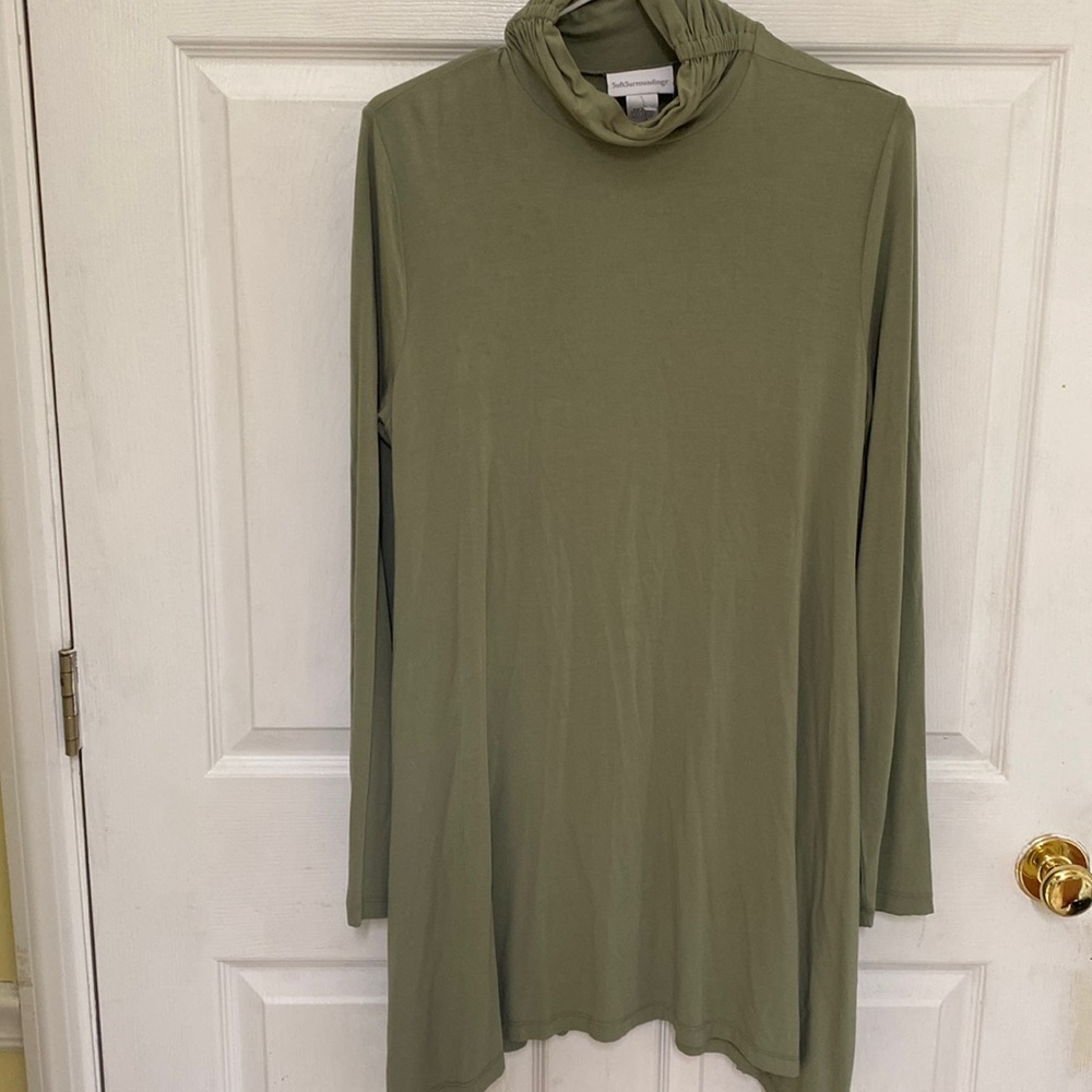 Soft Surroundings Green Trapeze Timely Turtleneck Long Sleeve Tunic Dress M